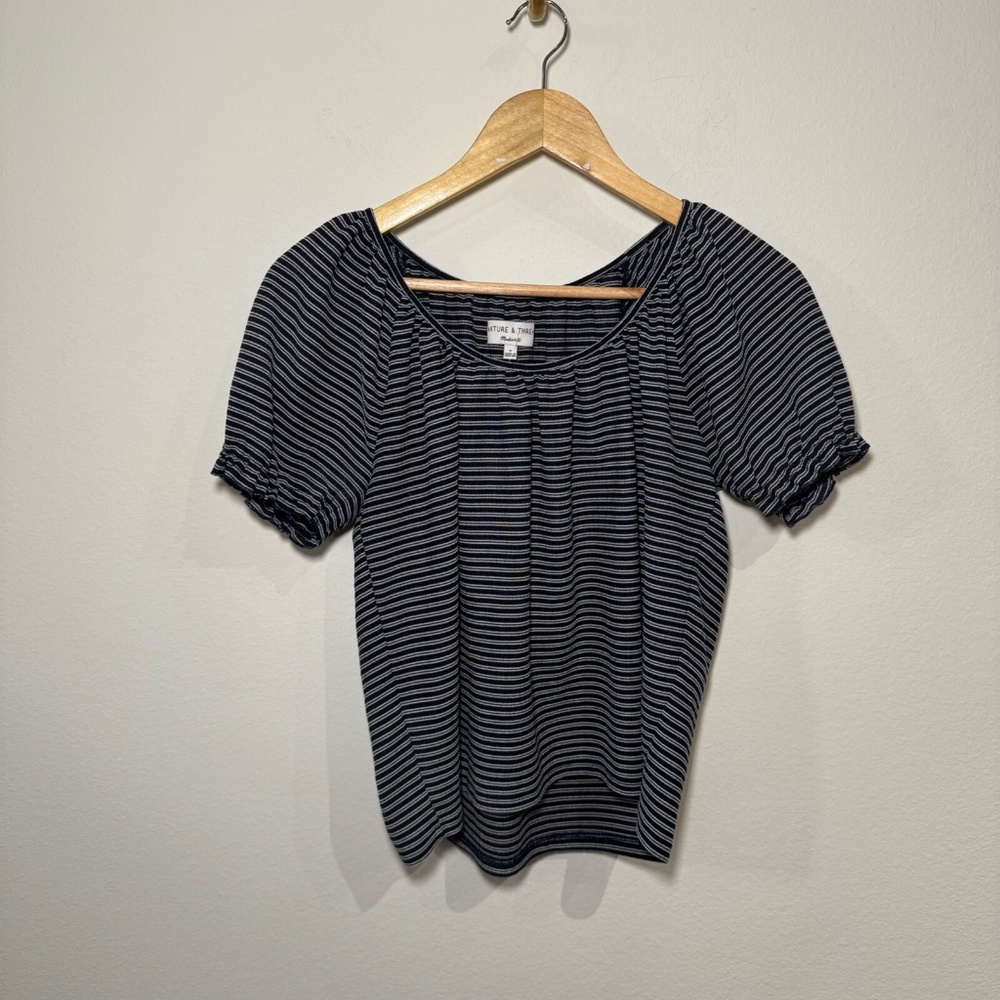 Madewell Texture & Thread Puff Sleeve Stripe Top Blue White – Women’s Small